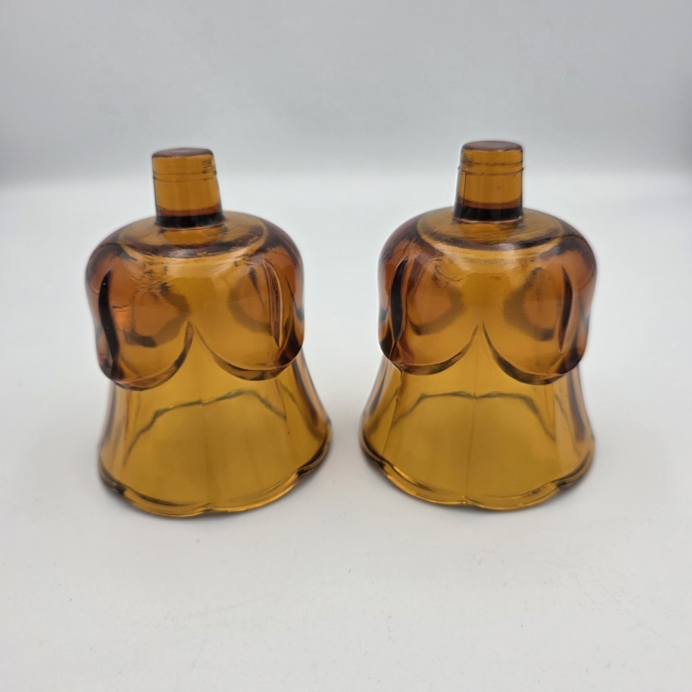 Vtg Homco Lotus Tulip Amber Glass Votive Peg Candle Cup Holders Set of 2